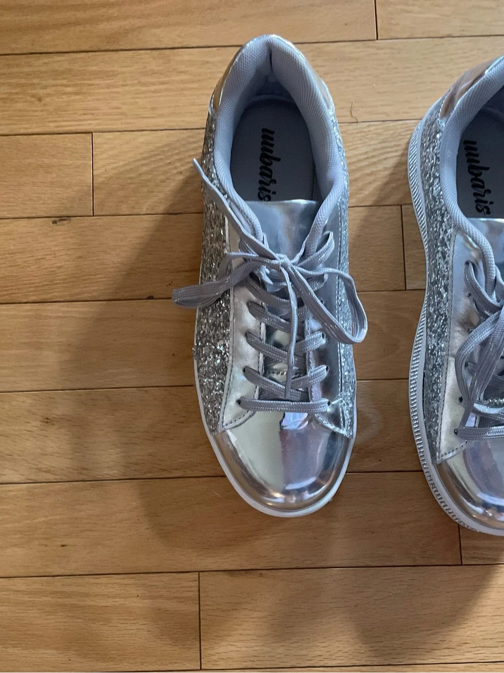 Silver Glitter Lace-Up Sneakers